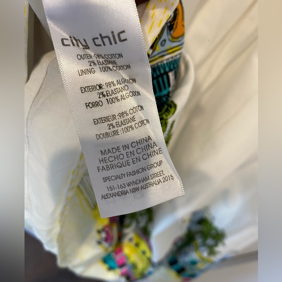 City Chic White cotton printed dress size Small 16 with pockets - Picture 7 of 9